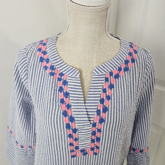 Vineyard Vines Top Womens M Seersucker Savannah Popover Peasant Resortwear - Picture 2 of 12